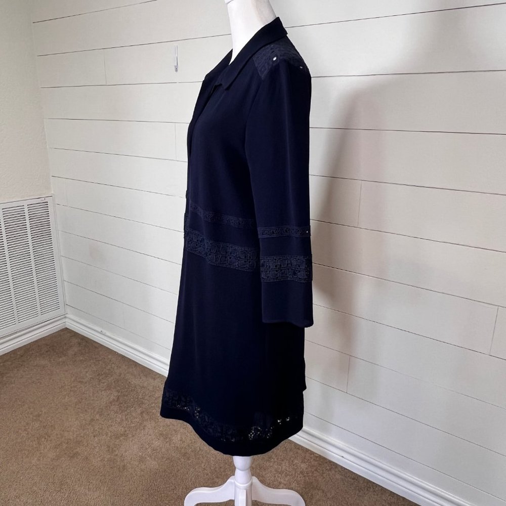 Karl Lagerfeld Eyelet Embellished Navy Blue Midi Sheath Dress Size M - Picture 5 of 12